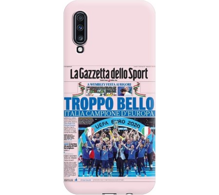 Cover Samsung A70 CAMPIONI D'EUROPA 2020 GAZZETTA ITALIA Bordo Trasparente